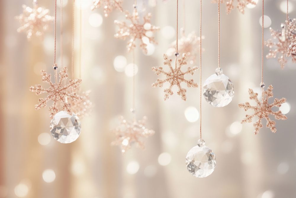 Elegant snowflakes suspended from a luminous bright light white background backgrounds chandelier jewelry.