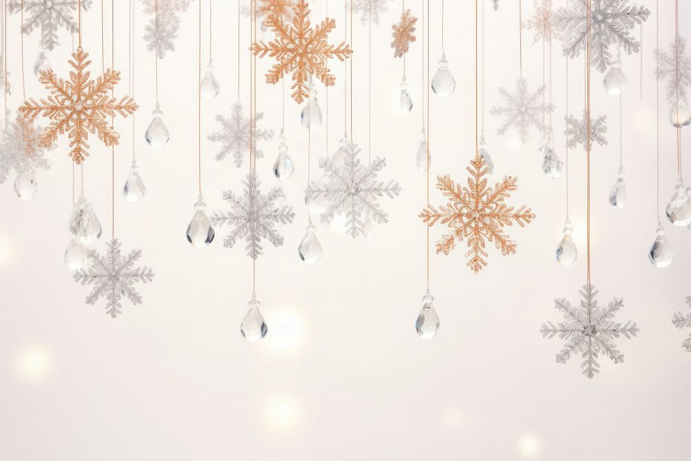 Elegant snowflakes suspended from a luminous bright light white background backgrounds illuminated celebration.