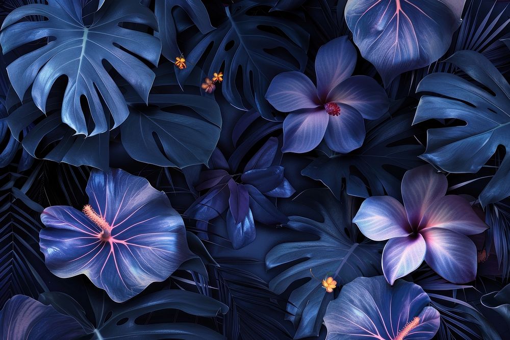 Background with hawaiian plants and flowers backgrounds graphics pattern.