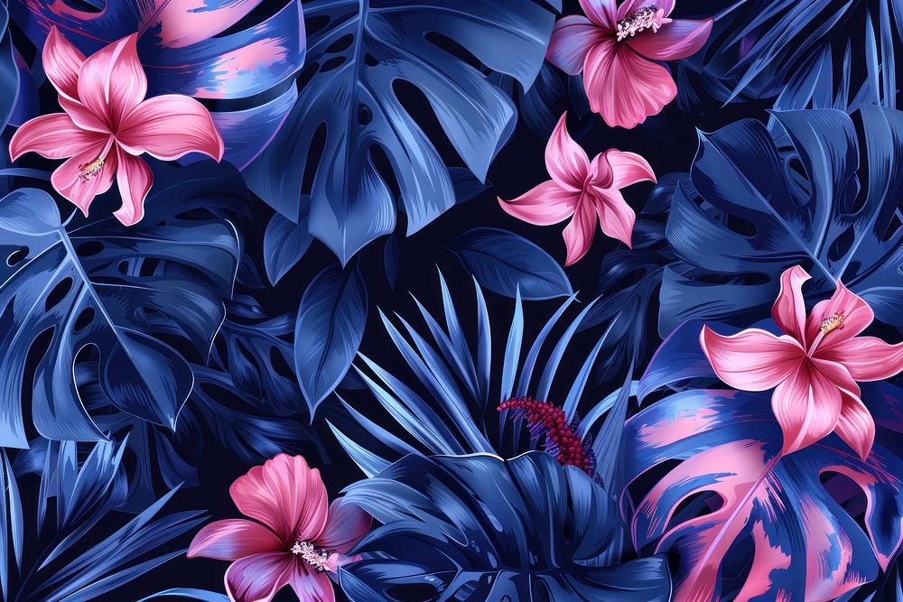 Background with hawaiian plants and flowers pattern backgrounds tropics.