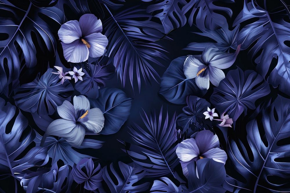 Background with hawaiian plants and flowers backgrounds pattern blue.