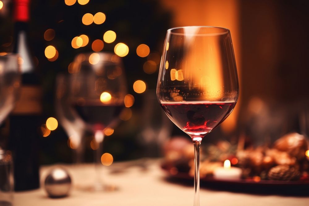 Christmas dinner wine restaurant glass.