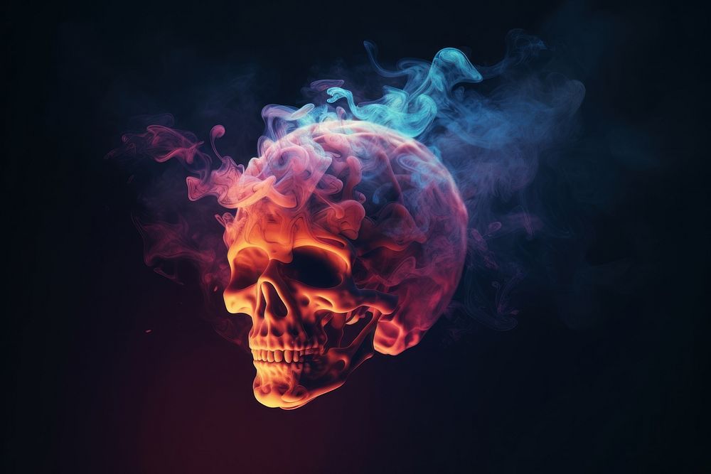 Fire neon smoke skull anthropology darkness mystery.