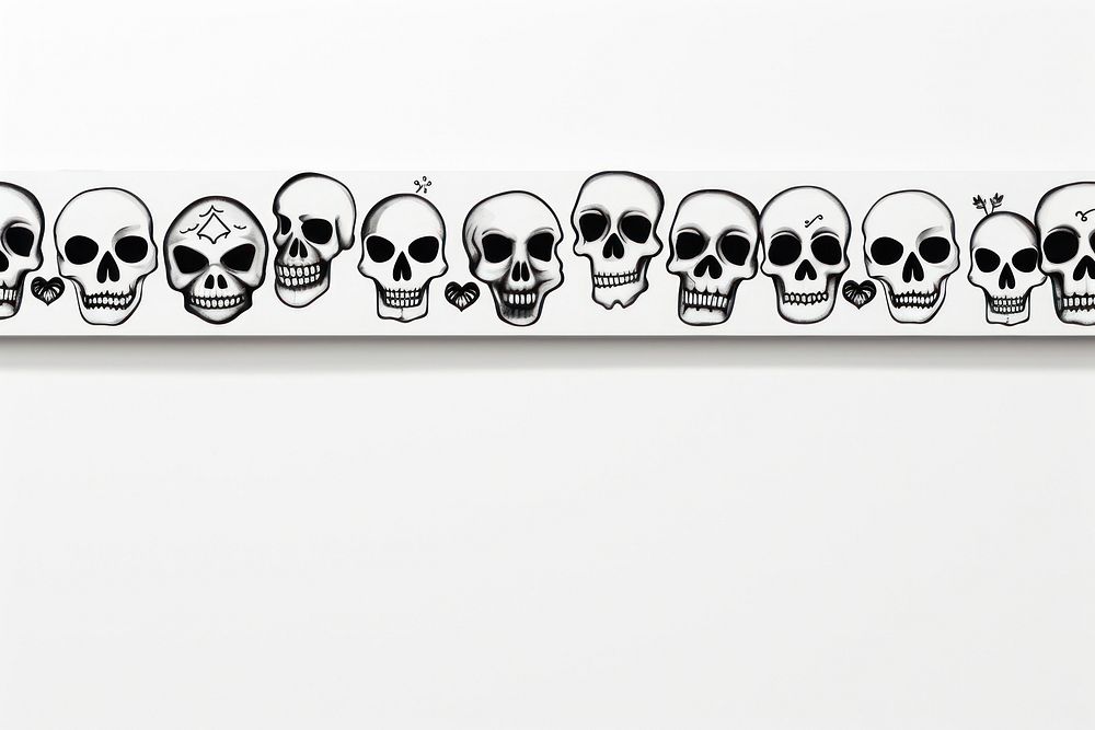 Cute doodle skulls paper adhesive strip drawing sketch art.