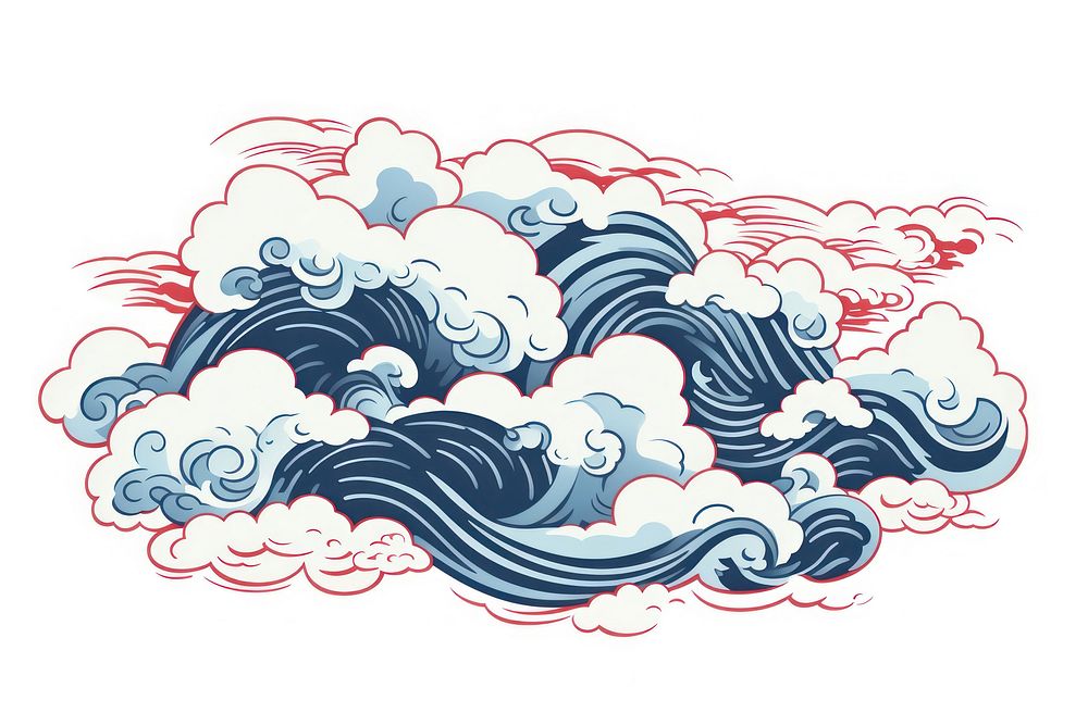Hand drawn cloud with Japanese pattern drawing sketch.