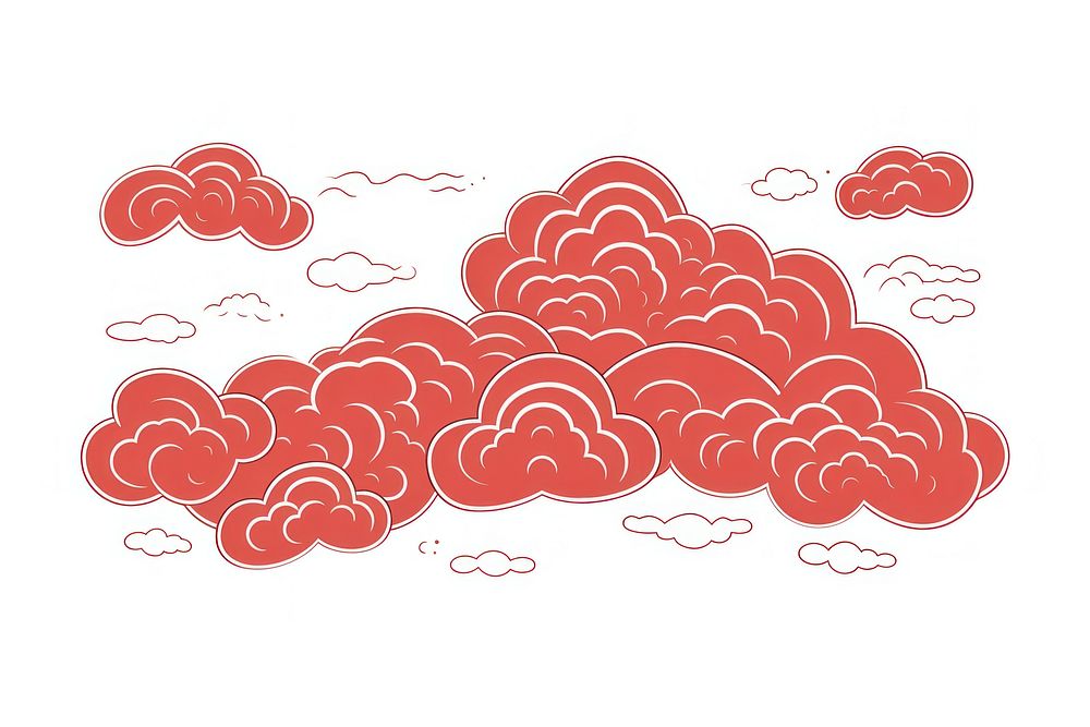 Hand drawn cloud with Japanese backgrounds raspberry pattern.