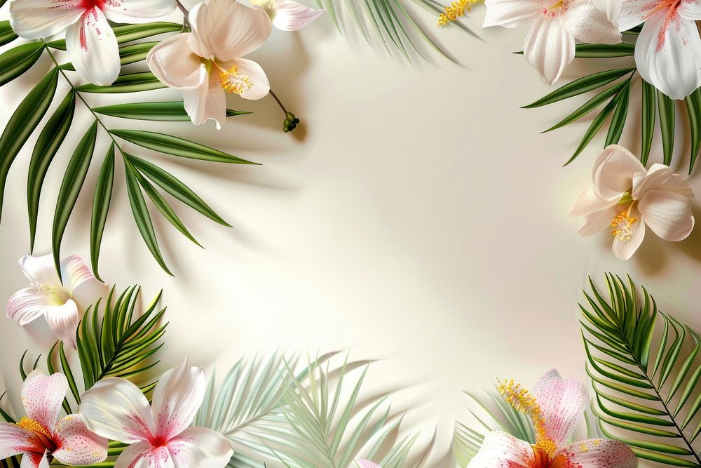 Exotic tropical flowers and leaves backgrounds pattern nature.