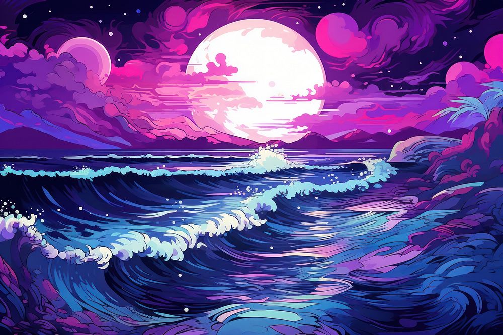 Neon ocean landscape outdoors painting nature.