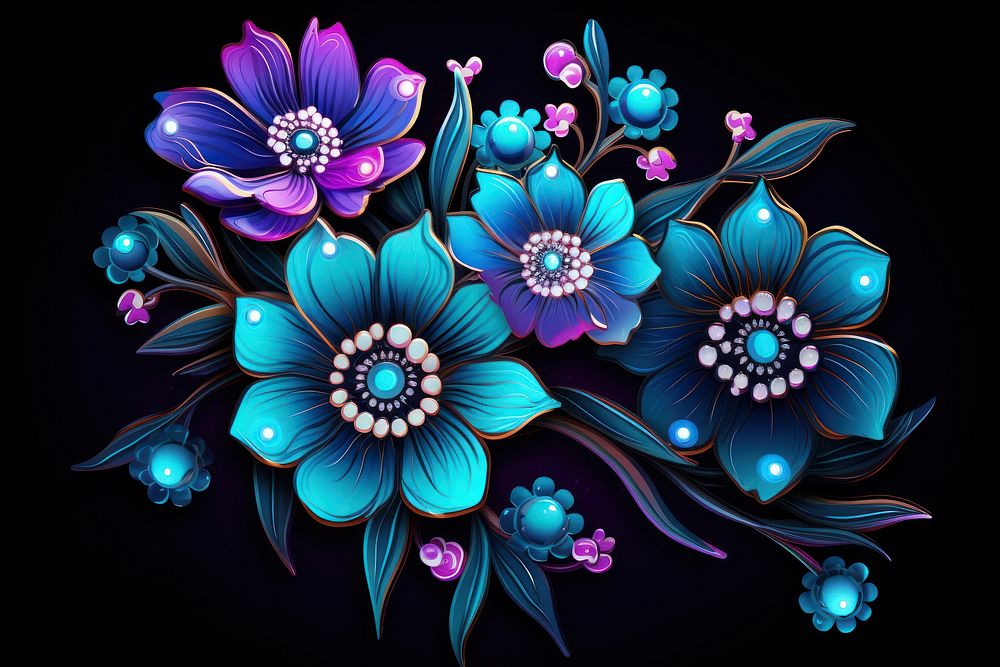 Neon flowers pattern inflorescence accessories.