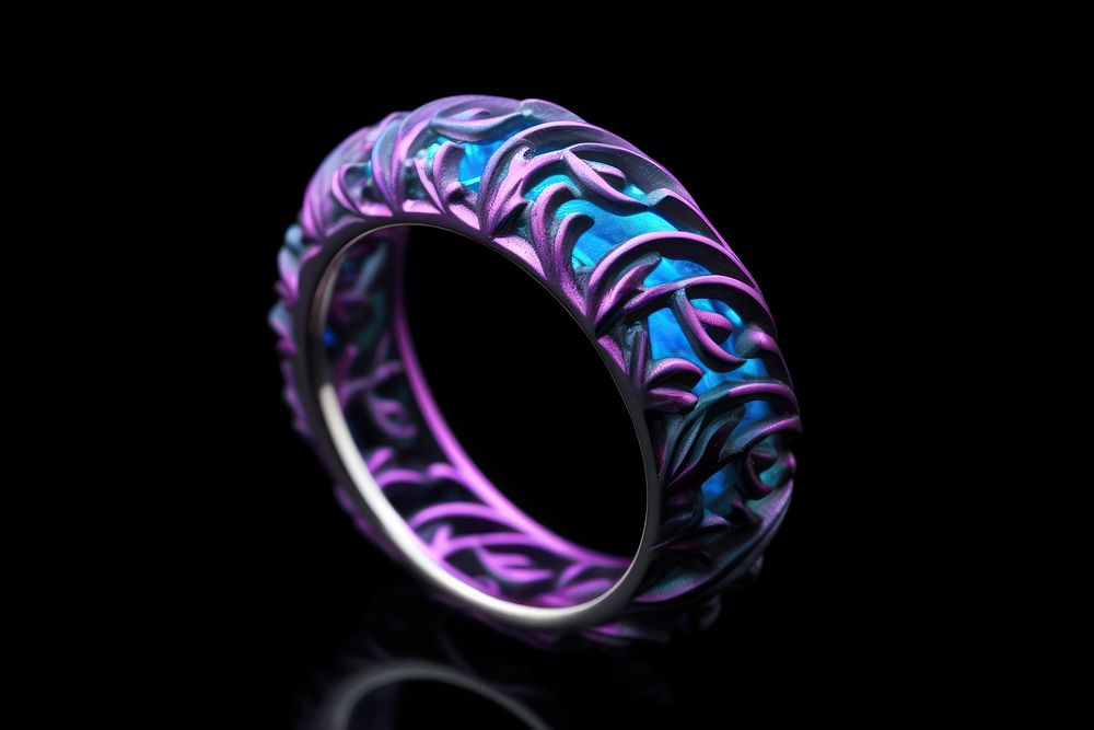 Neon ring jewelry violet silver.