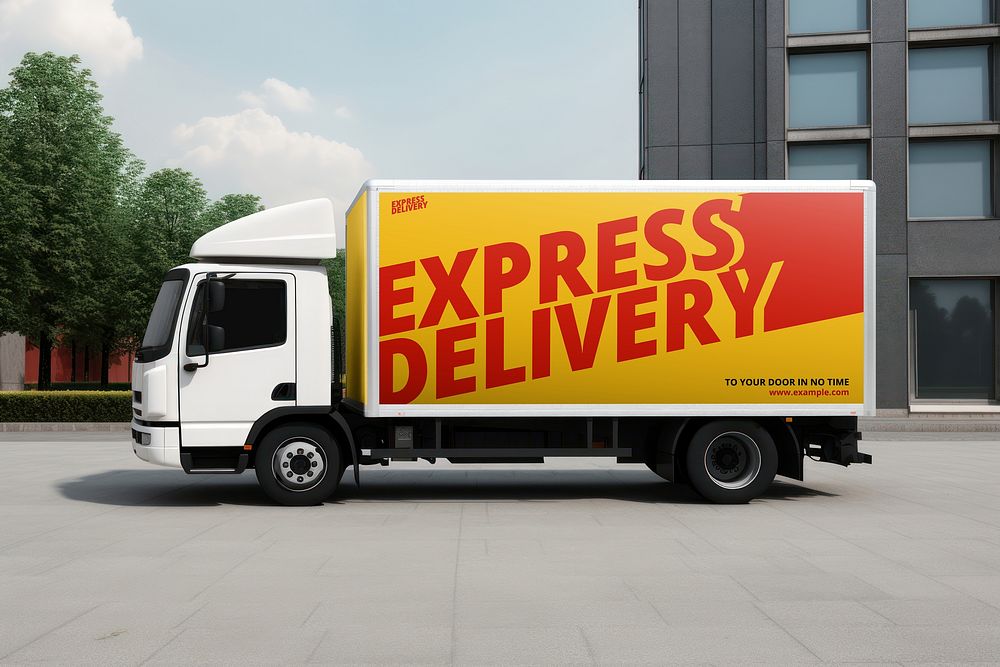 Delivery truck mockup psd