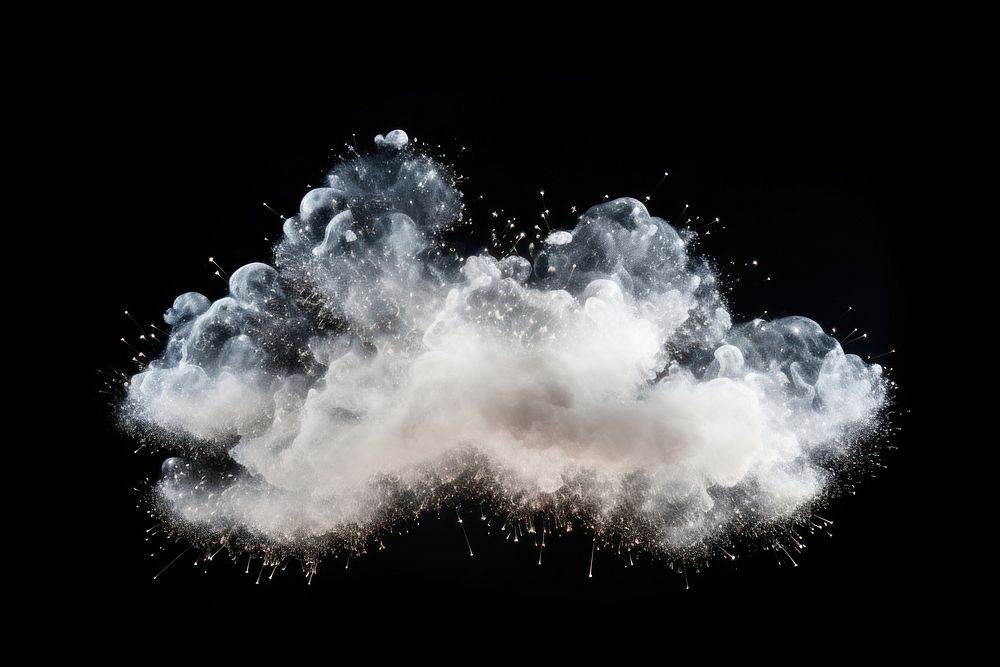 Cloud with a sparkle smoke black background exploding.