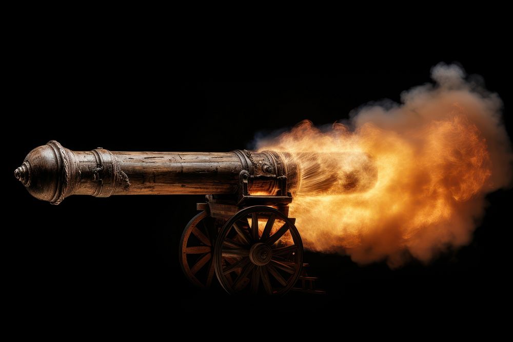 Fire cannon weapon black background.