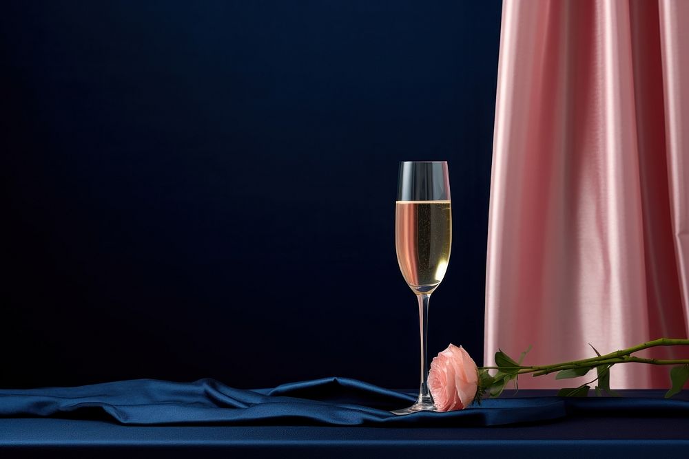 A glass of pink champagne curtain flower table.