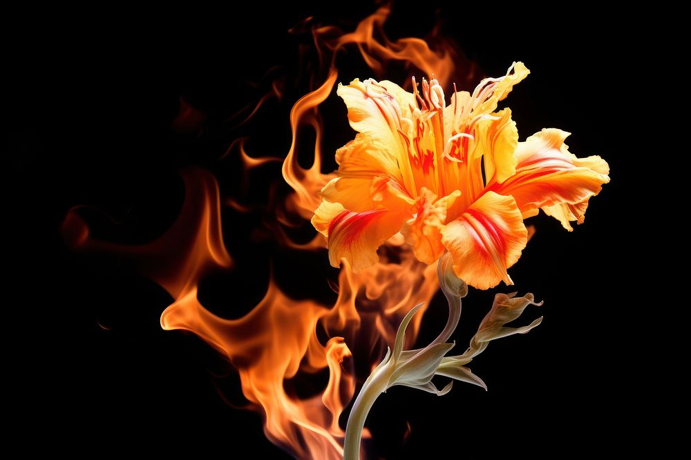 Realistic flower on fire petal plant inflorescence.
