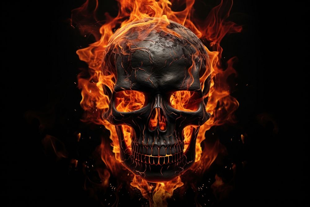 Skull fire black flame.