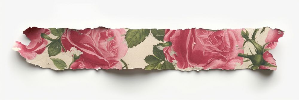Horizontal rose pattern paper strip tape plant leaf art.