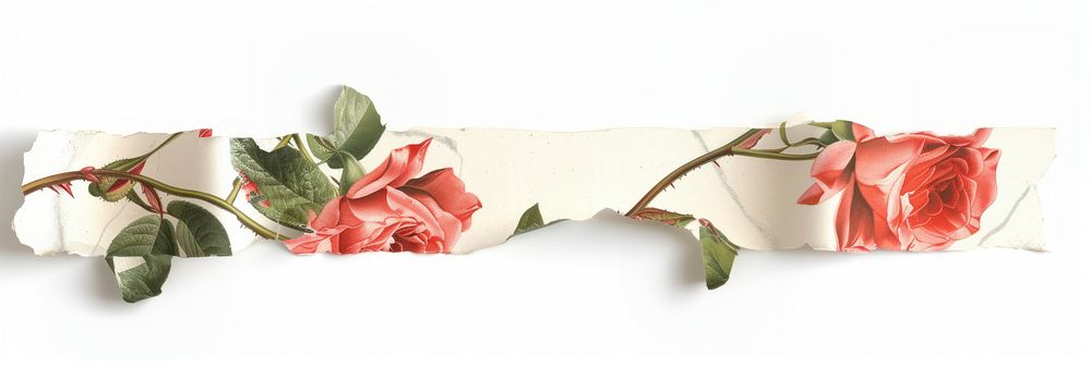 Horizontal rose pattern paper strip tape flower plant petal.