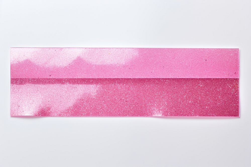 Transparent pink glitter plastic paper white background rectangle magenta.
