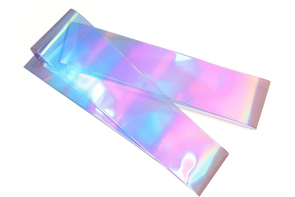 Transparent hologram plastic paper white background aluminium purple.