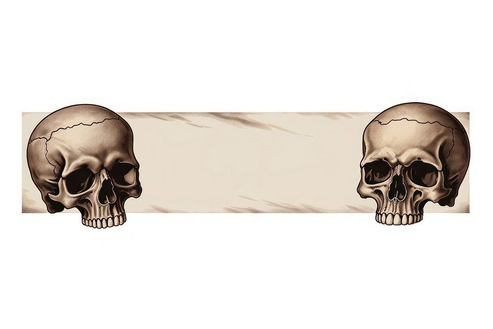 Doodle skulls paper adhesive strip white background person death.