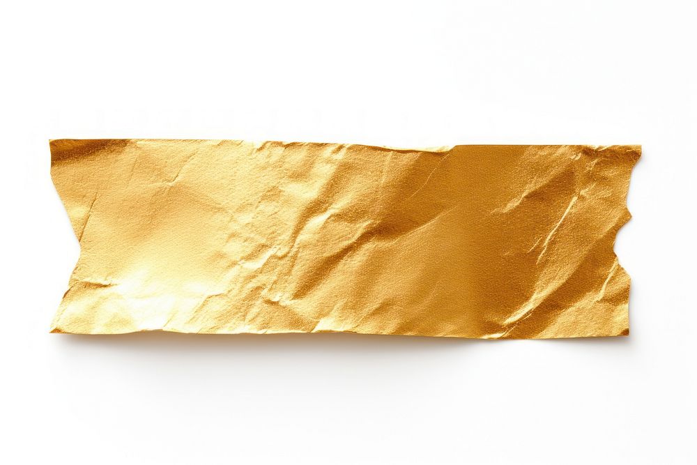 Gold foil teature adhesive strip paper white background rectangle.