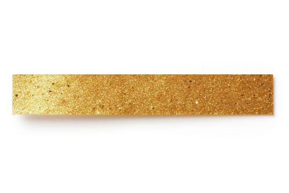 Gold glitter paper adhesive strip white background rectangle textured.