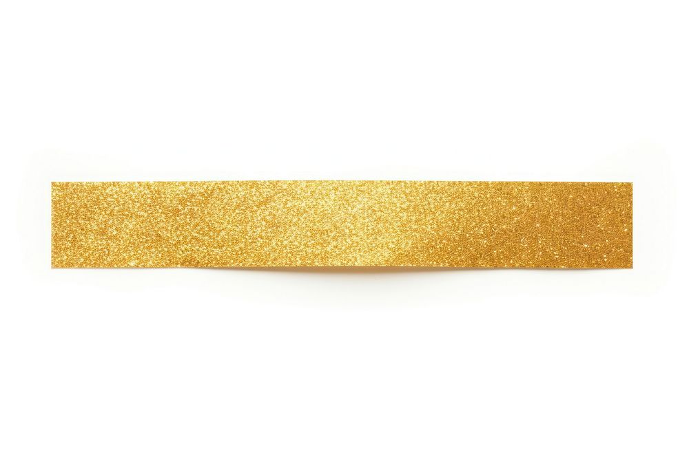 Gold glitter paper adhesive strip white background rectangle textured.