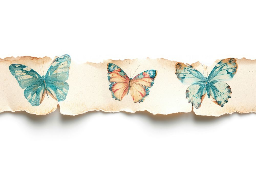 Horizontal butterfly pattern paper adhesive strip insect petal art.
