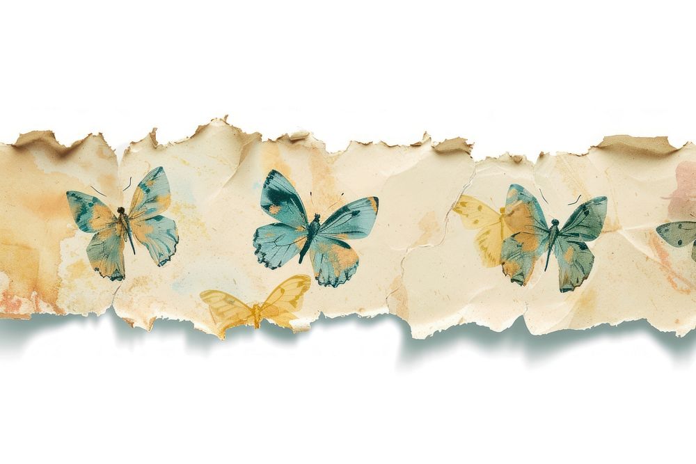 Horizontal butterfly pattern paper adhesive strip animal insect leaf.
