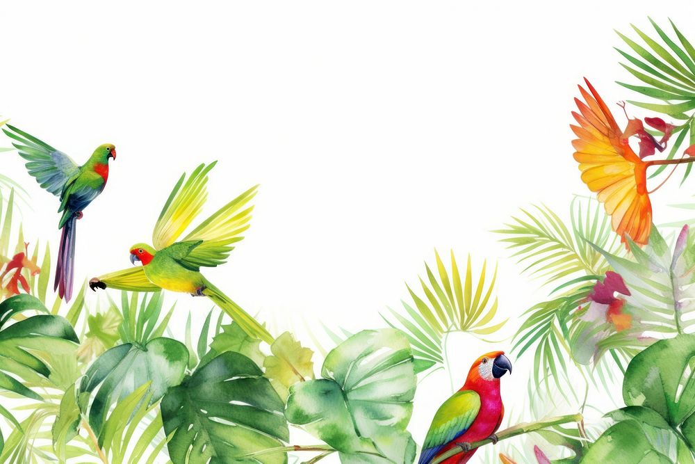 Tropical leaves and bird outdoors parrot animal.