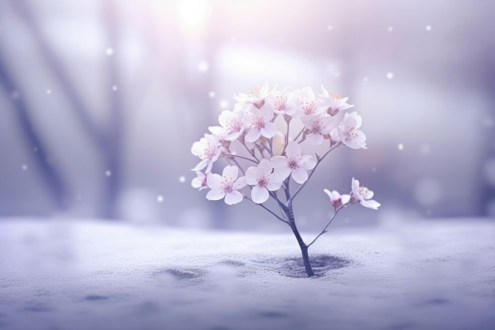 Snowfall tree Winter bokeh flower outdoors blossom.