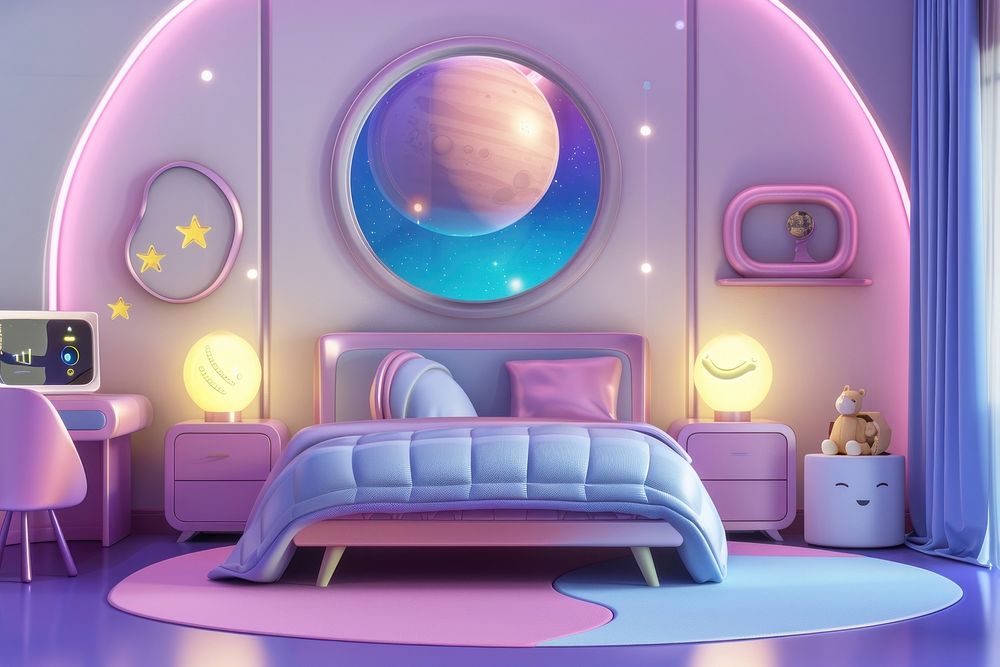 Galaxy bedroom furniture cartoon purple.