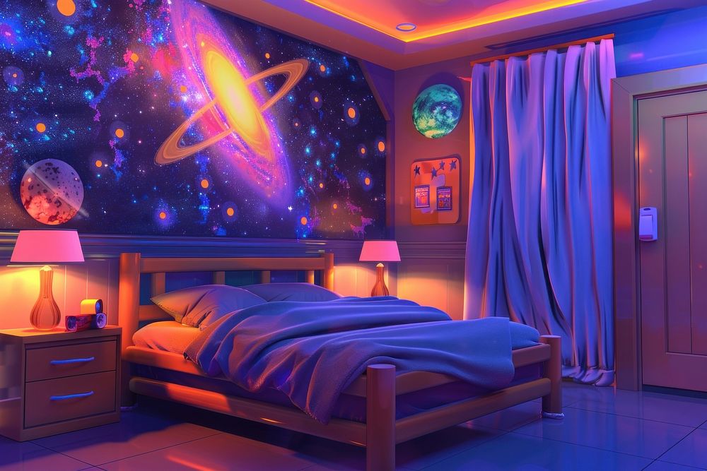 Galaxy bedroom furniture purple constellation.