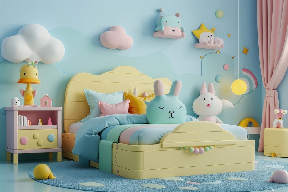 Kid bedroom furniture cartoon representation.