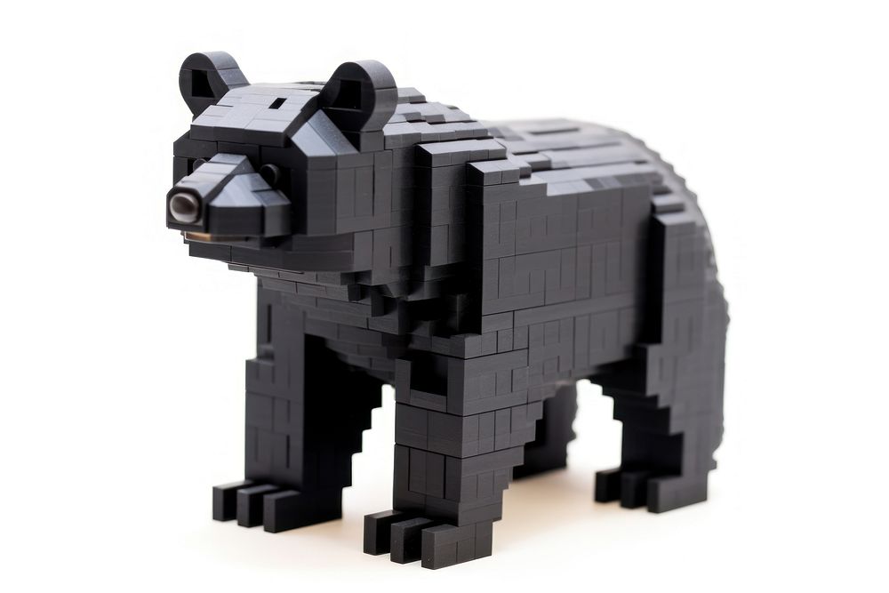 Black bear bricks toy black white background representation.
