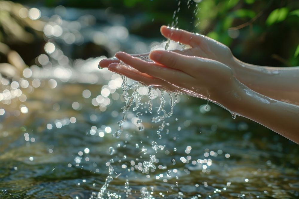 Water pouring flow hand nature finger.