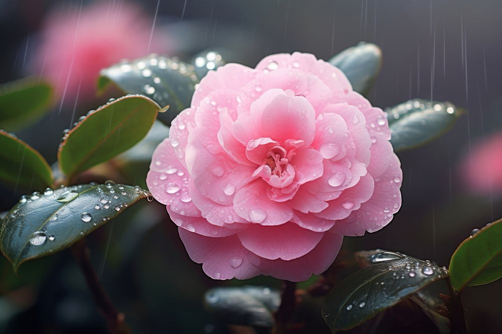 Camellia with dew blossom droplet flower.