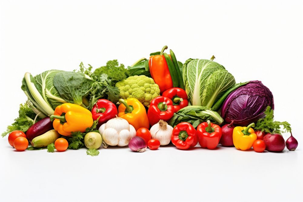 Colored vegetables plant food white background.