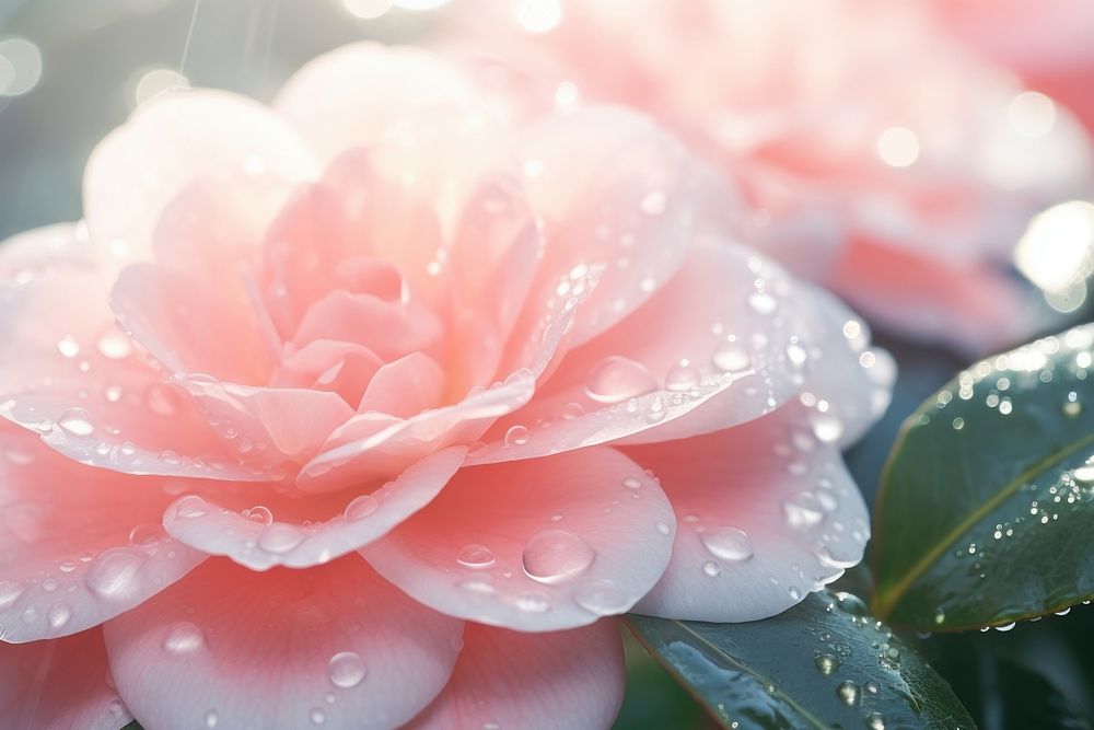 Water droplet on camellia flower backgrounds blossom.