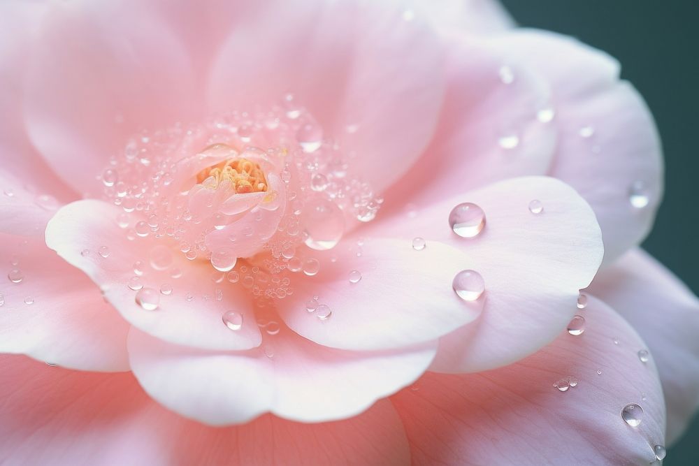 Water droplet on camellia flower blossom nature.