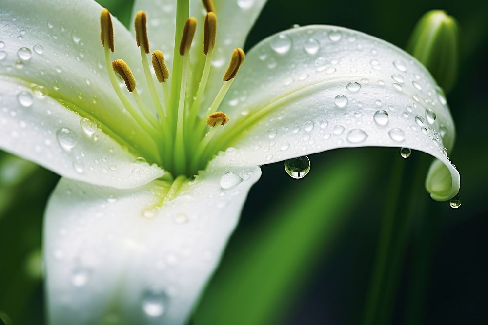 Water droplet on lily flower blossom nature.