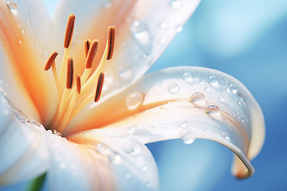 Water droplet on lily flower blossom nature.