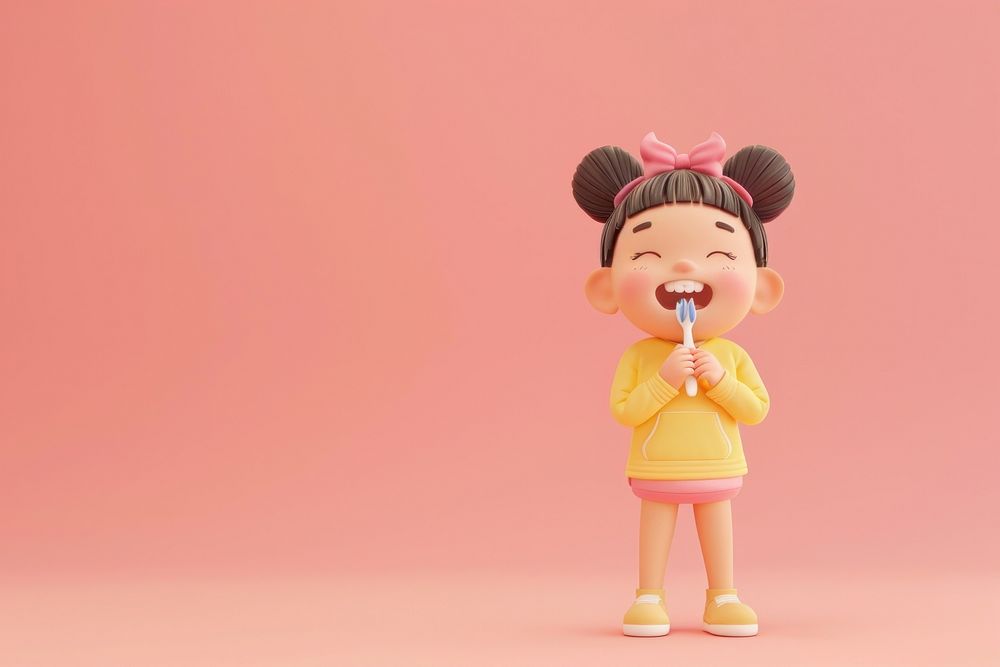 Girl brushing teeth cartoon cute toy.