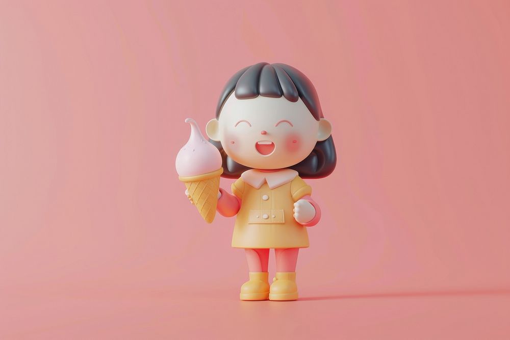 Girl eat ice cream figurine dessert doll.