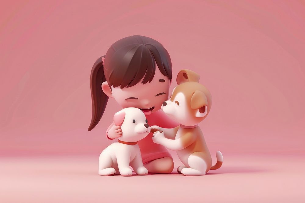 Girl play with puppy cartoon cute toy.
