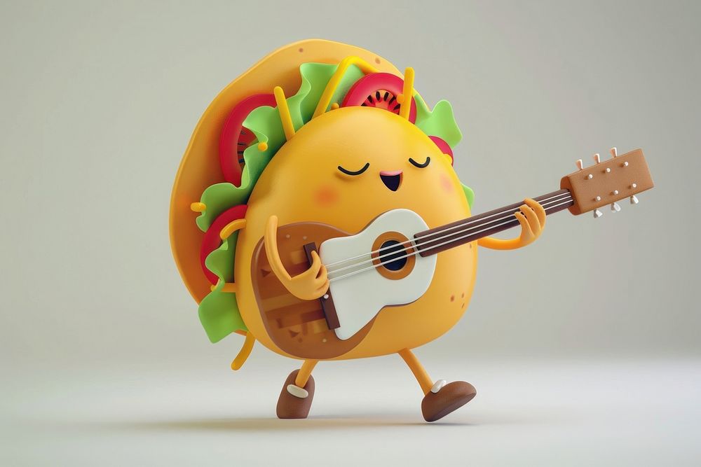 3d sandwich character guitar cartoon anthropomorphic.
