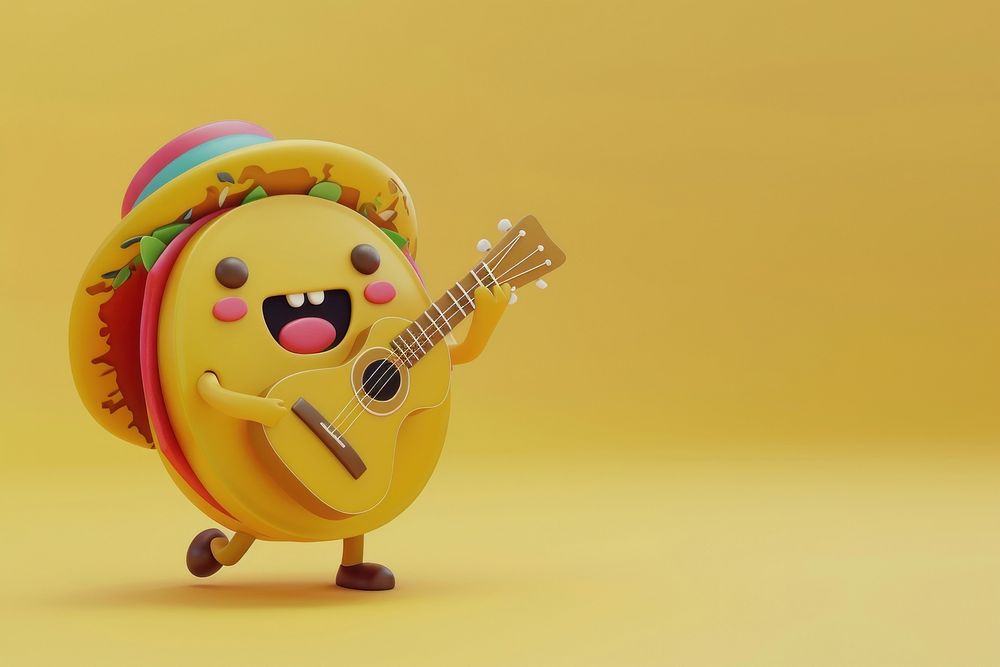 3d pancake character guitar cartoon representation.