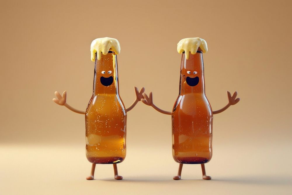 2 beer bottles character crush cartoon food anthropomorphic.