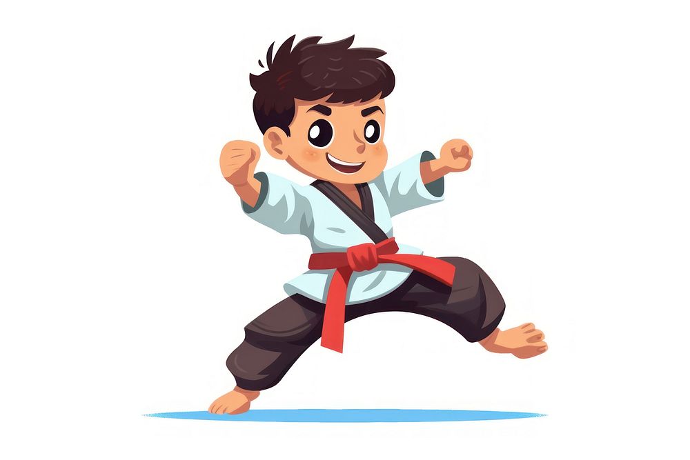 Karate black belt kicking sports white background concentration.